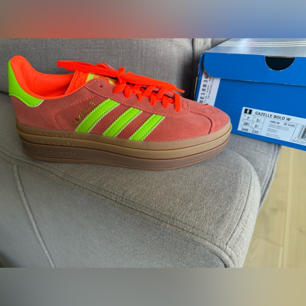 Adidas Originals Gazelle Bold Neon Orange and Lime Green Sneakers